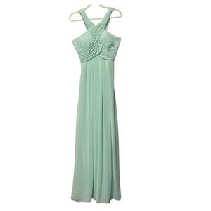 Kanali K Mint Green Halter Crisscross Chiffon Maxi Bridesmaid Dress 8 Pockets